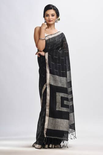 Black Traditional Linen Jamdani Saree