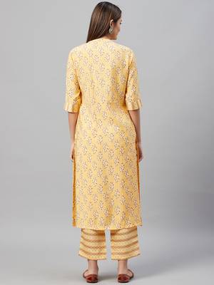 V TRADITION Women Yellow  Red Floral Print Kurta with Trousers 6