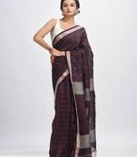 Chocolate brown Traditional Linen Jamdani Saree