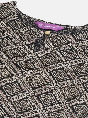 V TRADITION Women Black Printed Kurta with Palazzos 2
