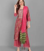 V TRADITION Women Pink Ethnic Motifs Printed Kurta with Palazzos  With Dupatta