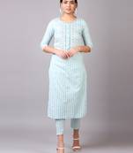 V TRADITION Women Blue Striped Kurta with Trousers