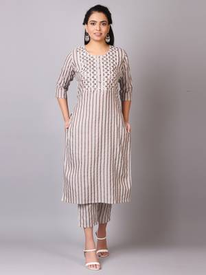 V TRADITION Women Grey Striped Kurta with Palazzos 1