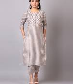 V TRADITION Women Grey Striped Kurta with Palazzos