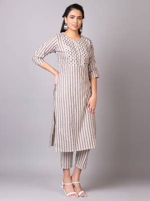 V TRADITION Women Grey Striped Kurta with Palazzos 3