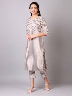 V TRADITION Women Grey Striped Kurta with Palazzos 4