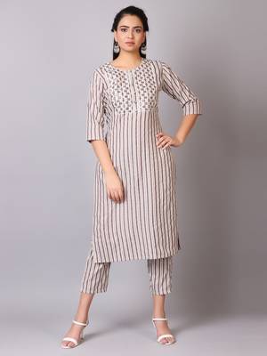 V TRADITION Women Grey Striped Kurta with Palazzos 5