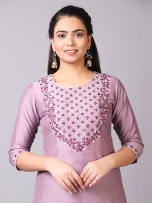 V TRADITION Women Purple Floral Yoke Design Mirror Work Kurta with Trousers  With Dupatta 2