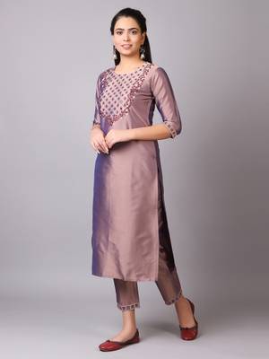 V TRADITION Women Brown Yoke Design Kurta with Trousers  With Dupatta 4