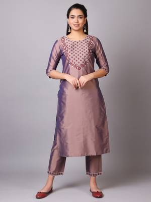 V TRADITION Women Brown Yoke Design Kurta with Trousers  With Dupatta 5