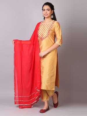 V TRADITION Women Yellow Ethnic Motifs Yoke Design Kurta with Trousers  With Dupatta 3