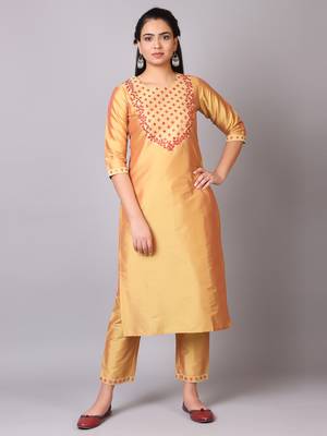V TRADITION Women Yellow Ethnic Motifs Yoke Design Kurta with Trousers  With Dupatta 5