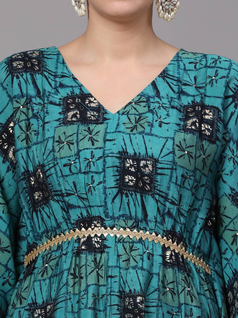 V TRADITION Women Blue Printed Kurta Set