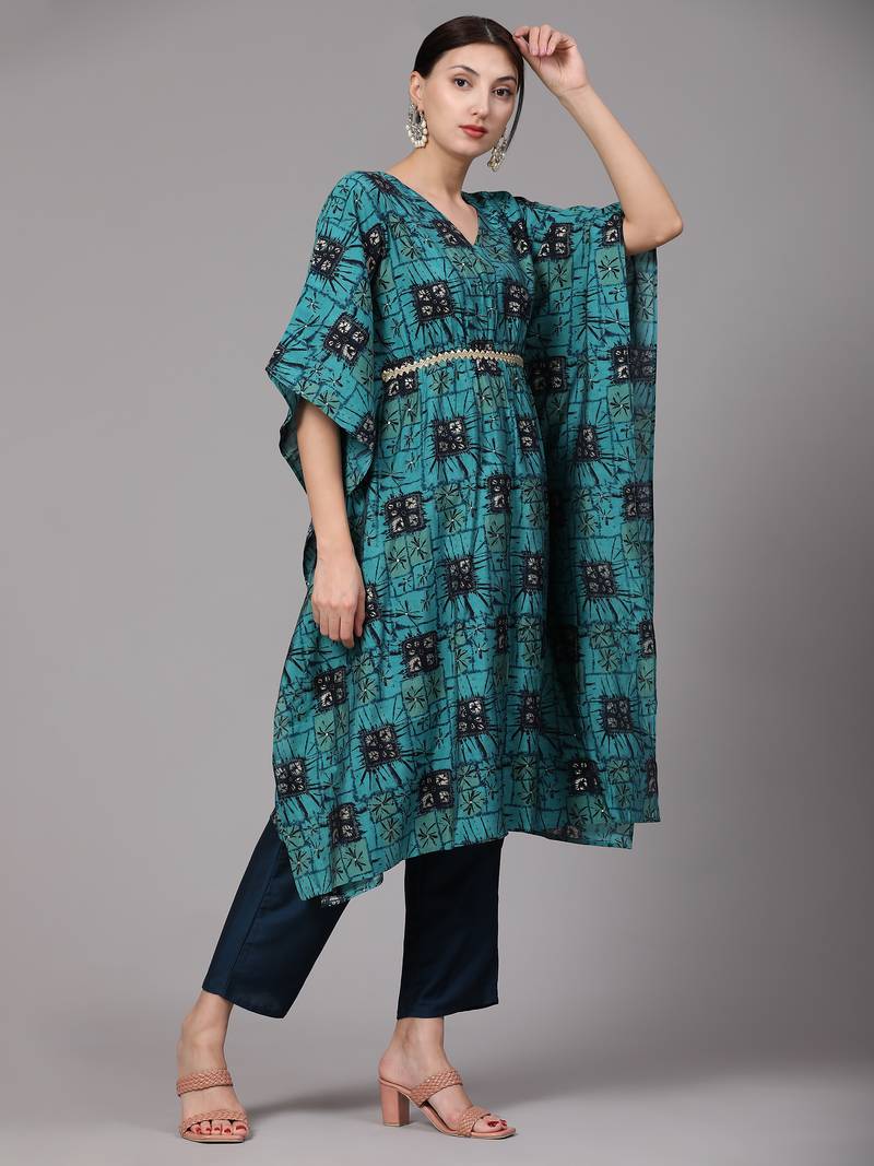 V TRADITION Women Blue Printed Kurta Set
