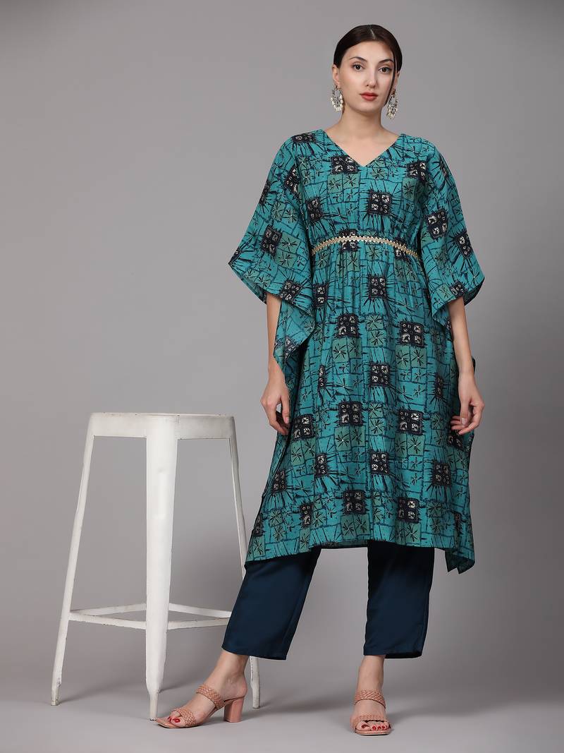 V TRADITION Women Blue Printed Kurta Set