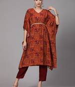 V TRADITION Ethnic Motifs Printed Kaftan Kurta with Trousers