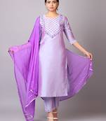 V TRADITION Women Purple Yoke Design Kurta  Trouser With Dupatta