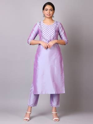 V TRADITION Women Purple Yoke Design Kurta  Trouser With Dupatta 5