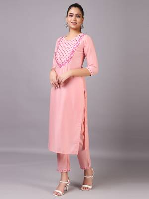 V TRADITION Women Pink Mirror Work Kurta With Trousers  With Dupatta 5