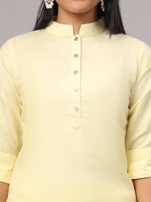 V TRADITION Women Yellow Solid Cotton Blend Kurta with Trouser 2