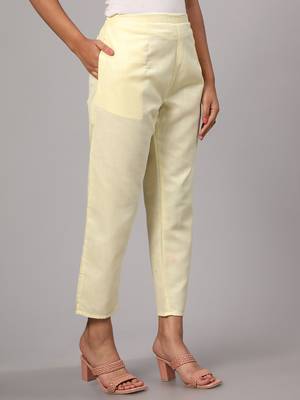 V TRADITION Women Yellow Solid Cotton Blend Kurta with Trouser 6