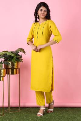 V TRADITION Women Yellow Yoke Design Kurta with Trouser 1