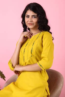 V TRADITION Women Yellow Yoke Design Kurta with Trouser 2