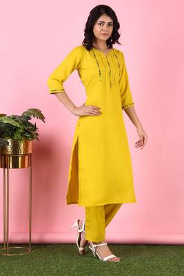V TRADITION Women Yellow Yoke Design Kurta with Trouser 3