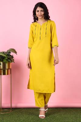 V TRADITION Women Yellow Yoke Design Kurta with Trouser 5