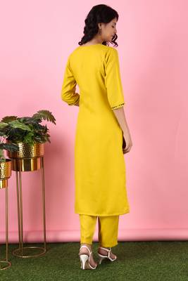 V TRADITION Women Yellow Yoke Design Kurta with Trouser 6