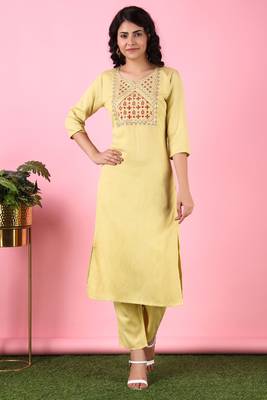 V TRADITION Women Yellow Yoke Design Kurta with Trouser 1
