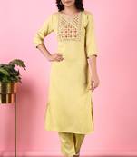 V TRADITION Women Yellow Yoke Design Kurta with Trouser