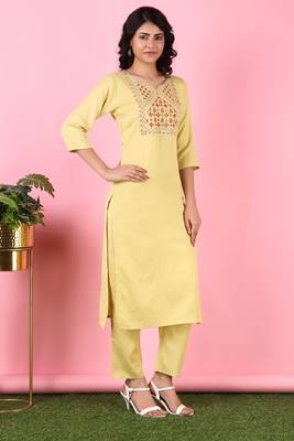 V TRADITION Women Yellow Yoke Design Kurta with Trouser 3