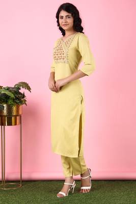 V TRADITION Women Yellow Yoke Design Kurta with Trouser 4
