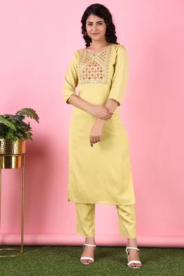 V TRADITION Women Yellow Yoke Design Kurta with Trouser 5
