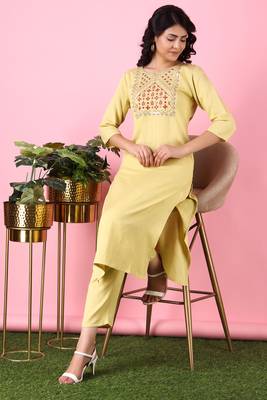 V TRADITION Women Yellow Yoke Design Kurta with Trouser 6