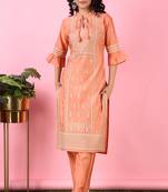 V TRADITION Women Orange Ethnic Motifs Printed Kurta with Salwar