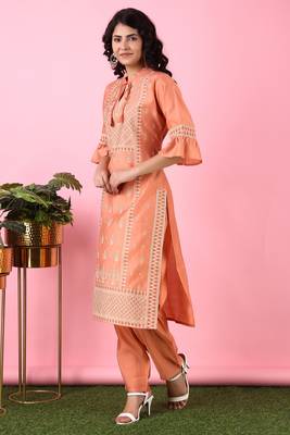 V TRADITION Women Orange Ethnic Motifs Printed Kurta with Salwar 3