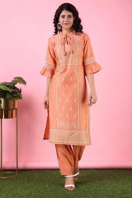V TRADITION Women Orange Ethnic Motifs Printed Kurta with Salwar 5