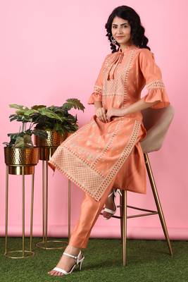 V TRADITION Women Orange Ethnic Motifs Printed Kurta with Salwar 6