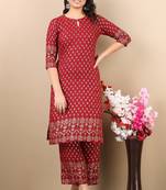 V TRADITION Women Ethnic Motifs Printed Straight Kurta with Trousers