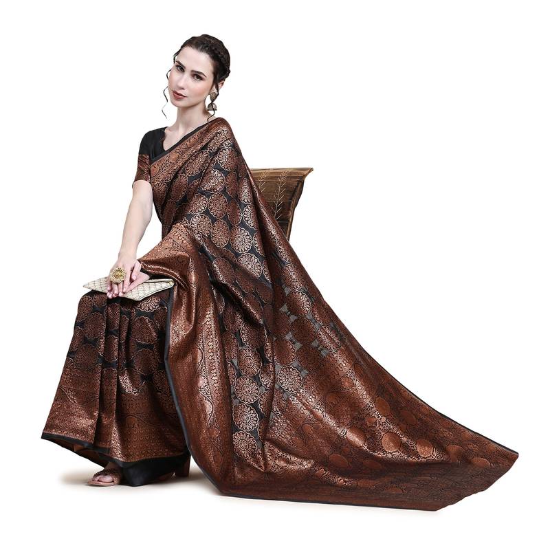 Rjave Silk Blend Ensemble Sarees With Blouse