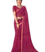 Plum printed chiffon bandhani saree with blouse