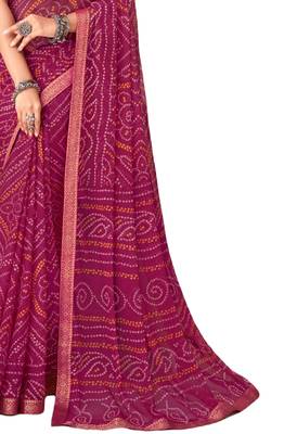 Plum printed chiffon bandhani saree with blouse 3