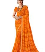 Saffron printed chiffon bandhani saree with blouse
