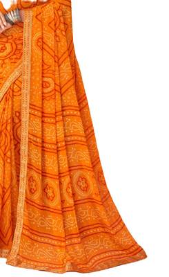 Saffron printed chiffon bandhani saree with blouse 3