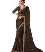 Black printed chiffon bandhani saree with blouse
