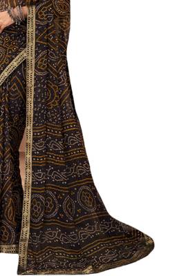 Black printed chiffon bandhani saree with blouse 2