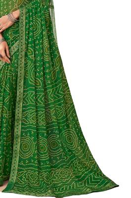 Green printed chiffon bandhani saree with blouse 3