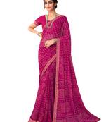 Magenta printed chiffon bandhani saree with blouse